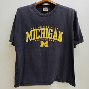 Vtg University of Michigan Wolverines T Shirt Size Large Blue College Apparel